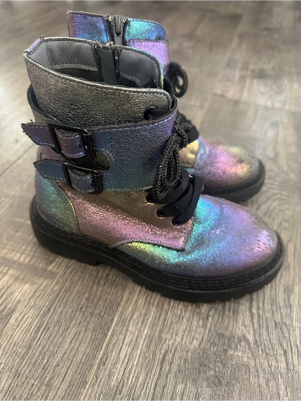 BCBG Girls Iridescent Combat Zip Boots Size 1 | Metallic Rainbow from Nordstrom